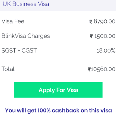 UK business visa fee from Bangalore