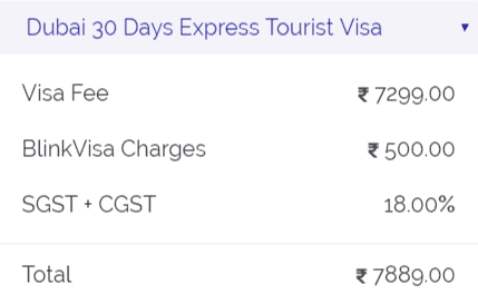 30 days express tourist visa fees