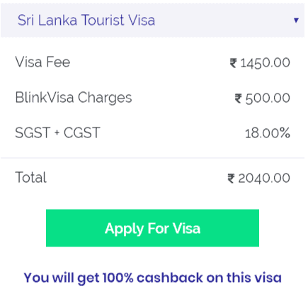 Sri lanka tourist visa fee