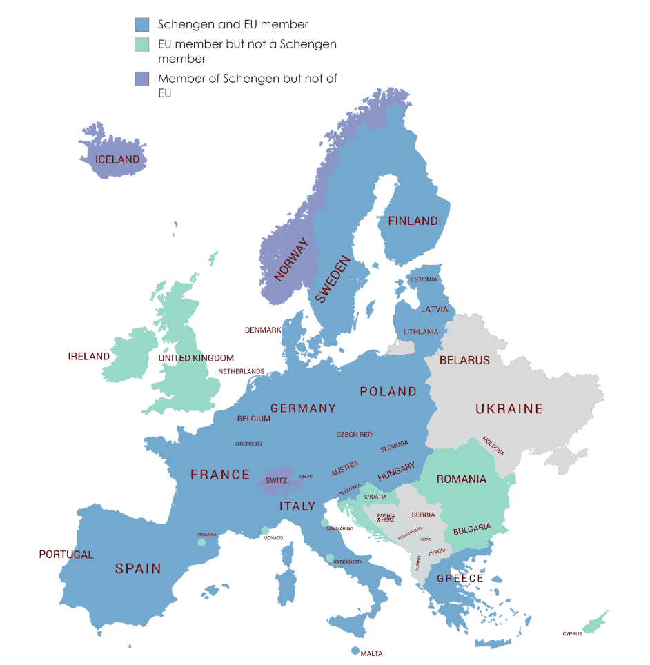 schengen area map blinkvisa