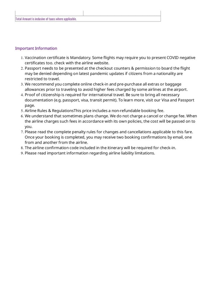 Flight Itinerary Sample 